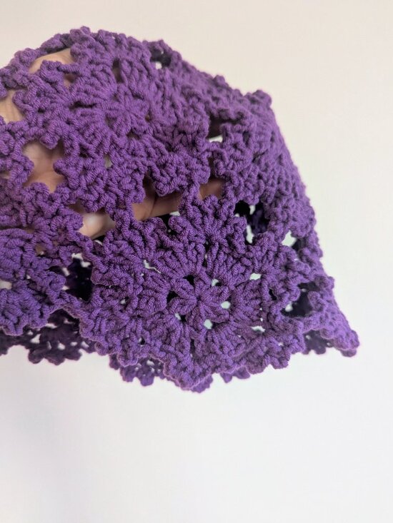 Handmade Crochet Juliette Lace Cap / Floral Cloche Hat - Violet Coquette